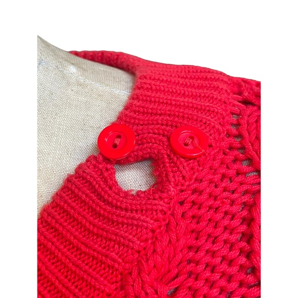 Liz Claiborne Womens Sweater Cable Knit Button Detail Cap Sleeve Crew Red Small - Picture 6 of 9